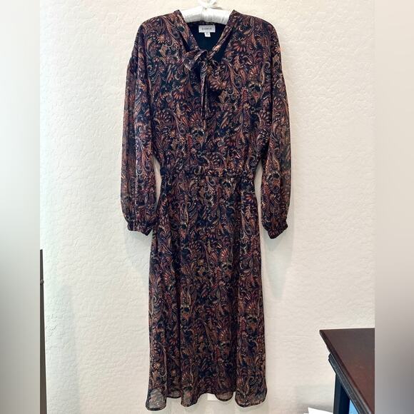 EVEREVE | Eliza Black Paisley Long Sleeve Midi Dress | Size XS - Picture 2 of 8